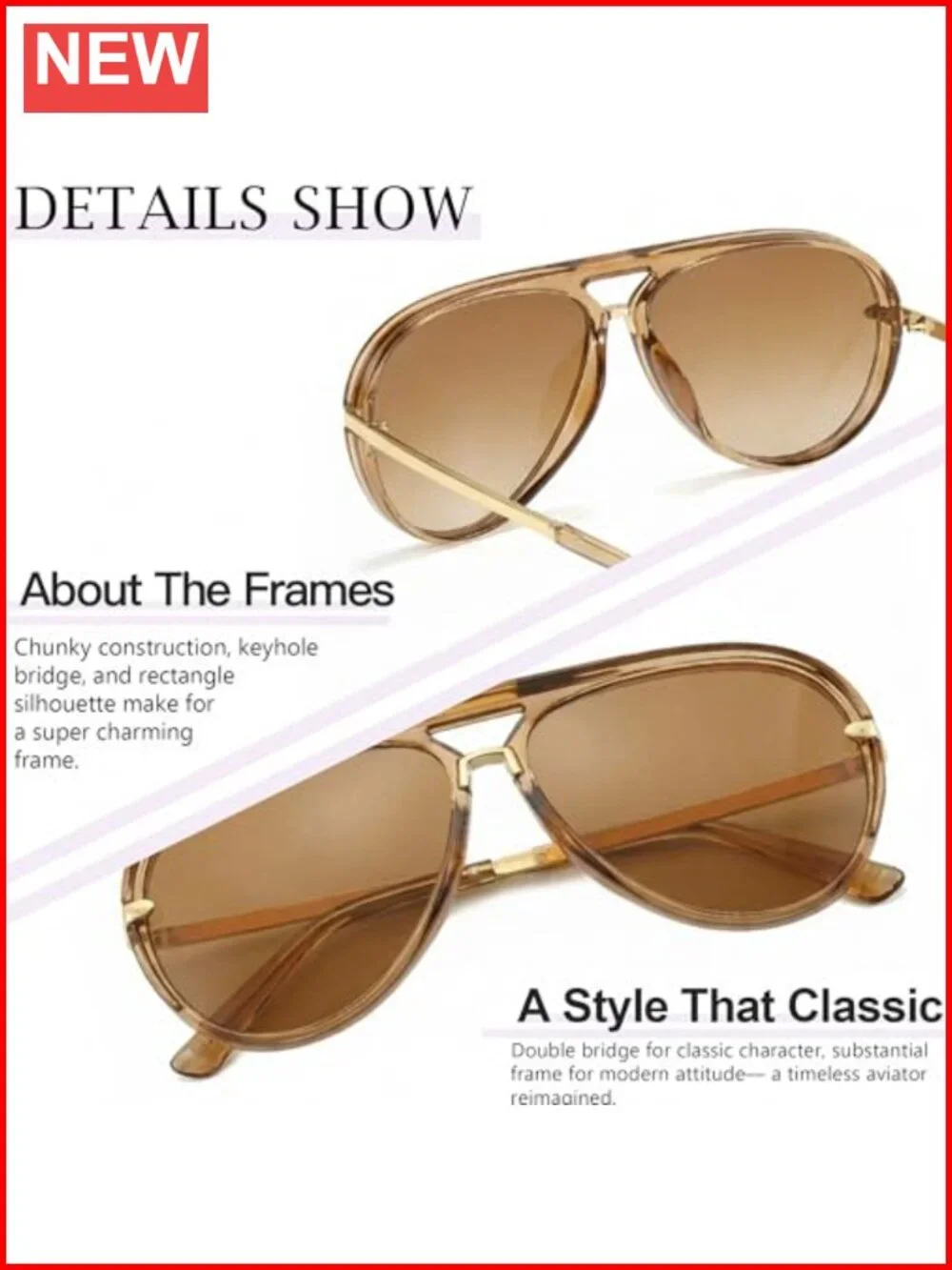 Retro Aviator Sunglasses Oversized Vintage Double Bridge Non-Polarized for Women